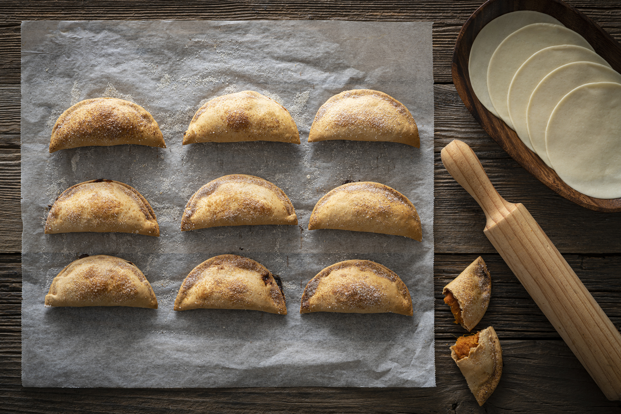 Empanadas on wax paper