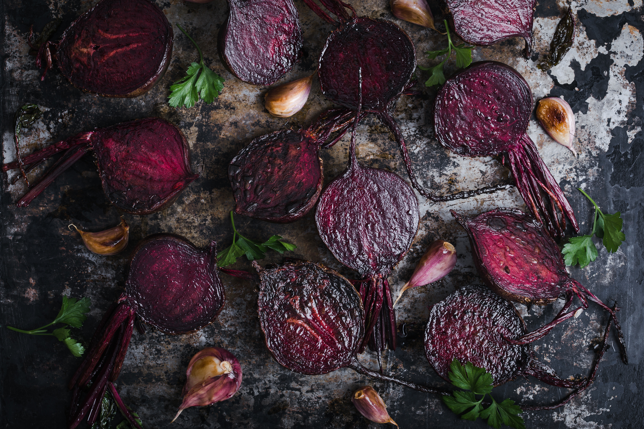 Roasted beets on a sheet pan
